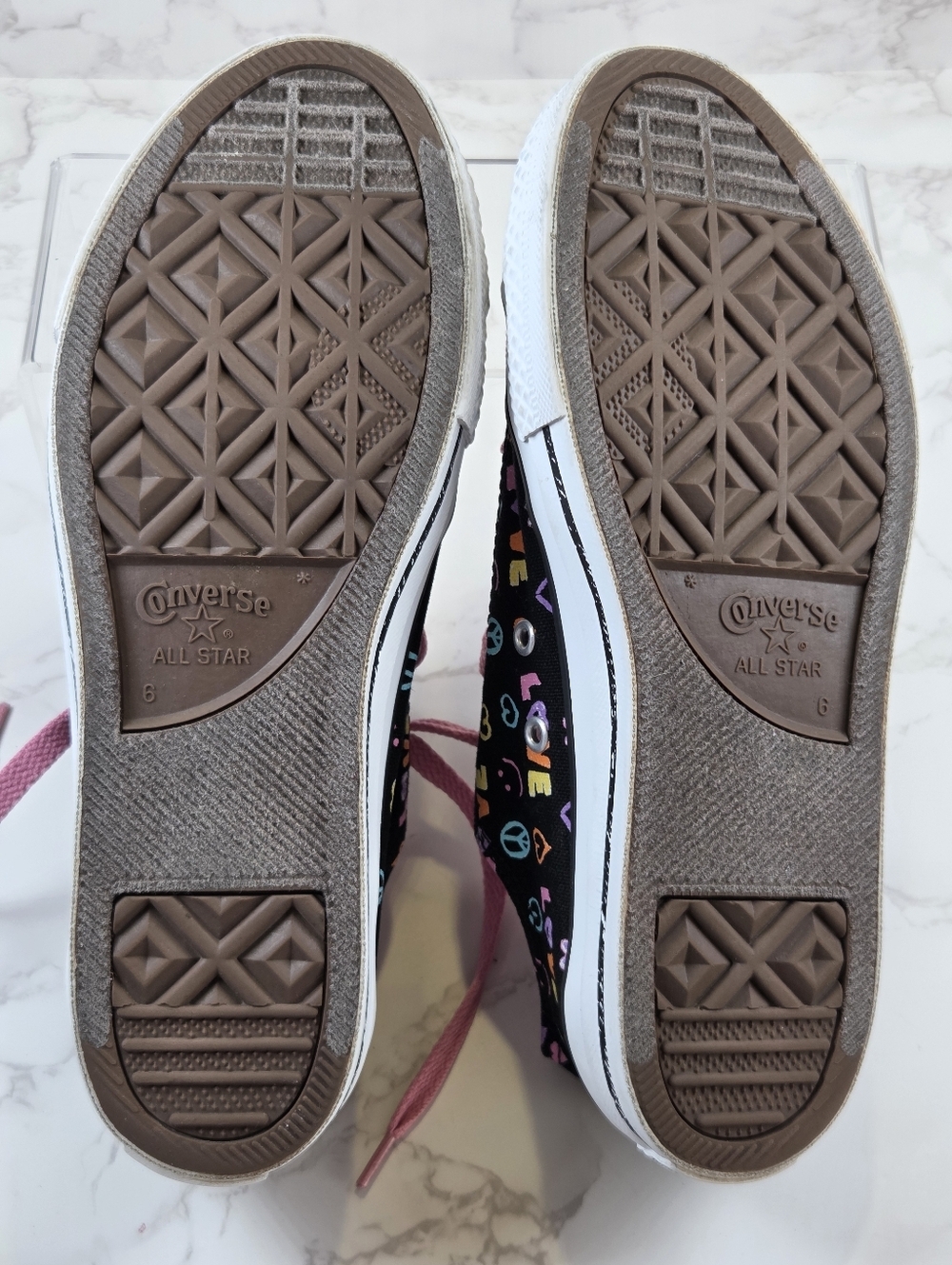 Converse All Star Junior ' Black Graphic Low-Top Sneakers with Pink Laces(B11) - Picture 7 of 9